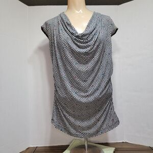 Worthington No Sleeve B&W Dots Blouse Cowl Neck - Size Petite Medium